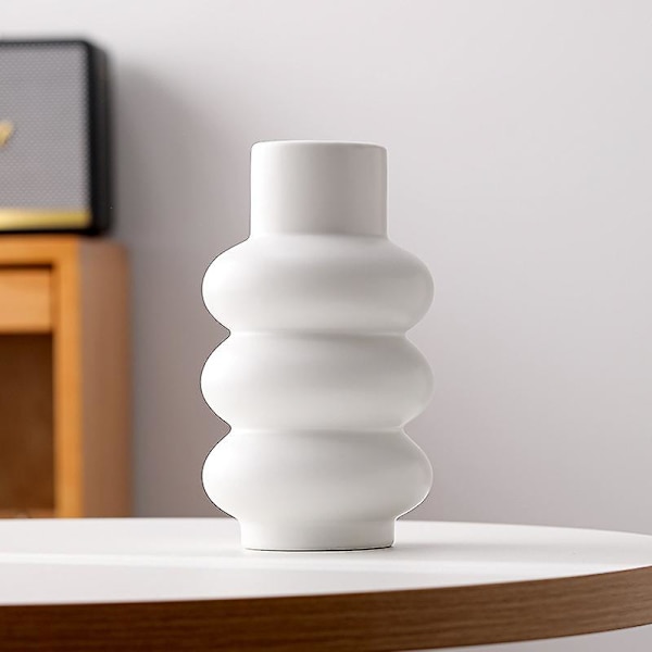 Vit formad cirkelvas, modern minimalistisk keramisk vas（Vit）