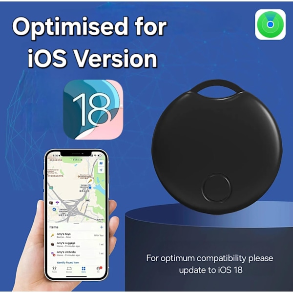 Älykäs Air Tracker -tunniste (vain iOS) Bluetooth-esineiden löytäjä, yhteensopiva Apple Find My:n kanssa (vain iOS - MFI-sertifioitu) Musta