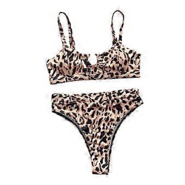 Bikinisetti, olkaimellinen toppi, korkeavyötäröinen brasilialainen uimapuku, ranta-, matka-, uima-asu, tankini (Leopardi L) Leopard L