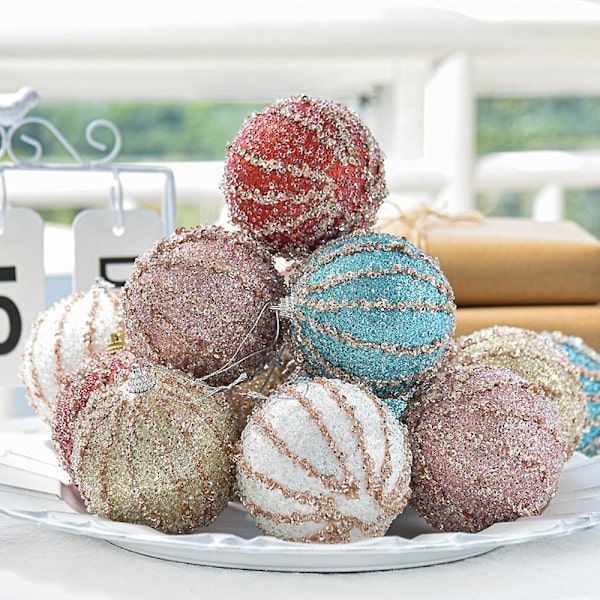 4 stk. 8 cm julekugler ornamenter glitter skum ornamenter julepynt