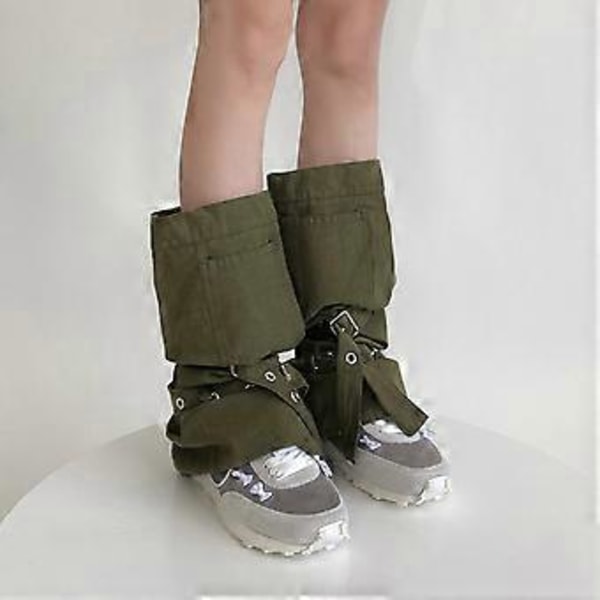 Harajuku Cargo Benvärmare med Justerbart Spänne Ficka för Kvinnor Punk Utsvängda Baggy Fotskydd Fotlösa Strumpor Pink two strap model