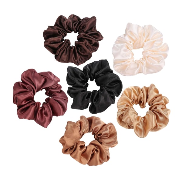 6 stk. bløde satin scrunchies hårelastikker, store satin hestehale