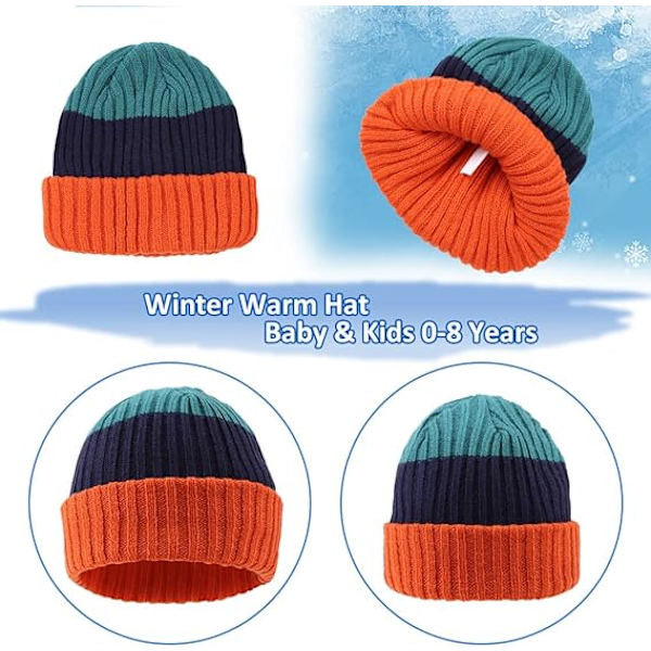 Halsduk Set, Stickad Mössa för Baby Boy, Flickor, Toddler Stickad Vinterhatt, Barn Varm Mössa, Snö Skull Mössa, Pojkar och Flickor 2-8 År - Karamell Orange Marin Haqing
