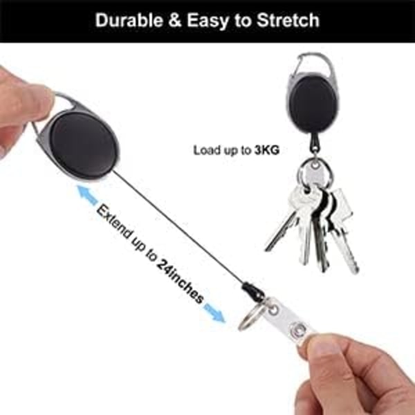 Kraftig Retractable Badge Holder med Karabinhage Reel Holder och Klar Vertikal ID-korthållare (Svart (3 st))
