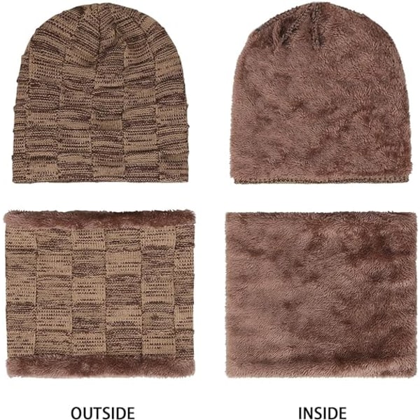 Khaki Laden Vintermössa Halsduk Set Varm Stickad Mössor Skalle Mössa