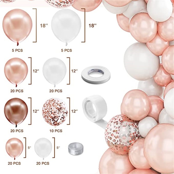 Rose Gold Ballongbåge Kit Konfetti Girlang Ballonger Festtillbehör