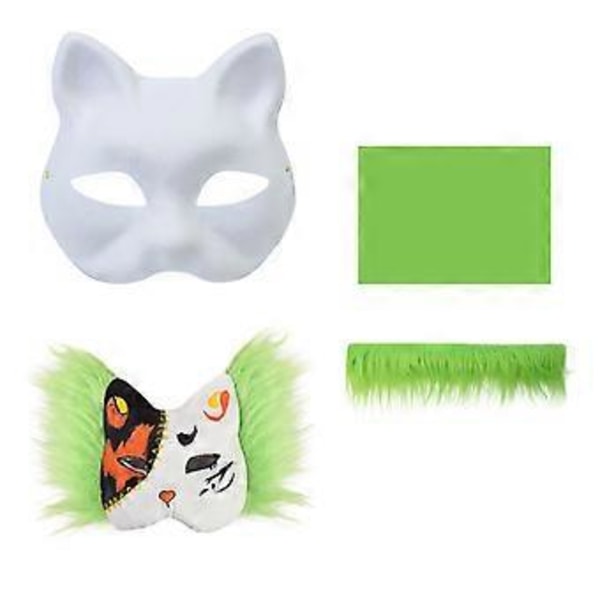 Handmålade Kattmasker Set Djurmask Maskeradmask Omålade Rävmasker med Päls Halloweenfestmask för Vuxna pensel paintbrush