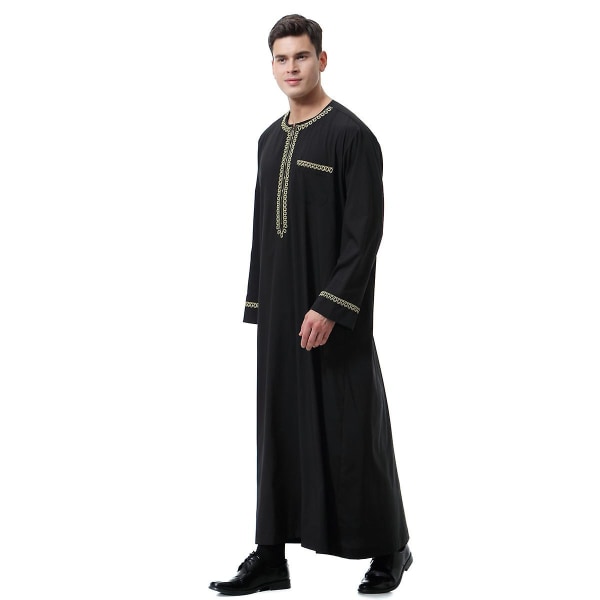Herr Muslim Saudi Robe Dubai Tunika Long Top Blus, Svart（L）