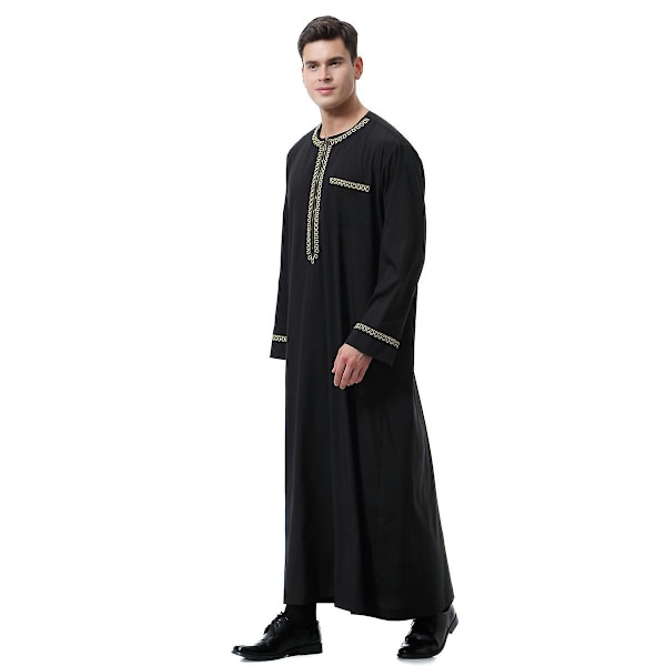 Herre Muslimsk Saudi Robe Dubai Tunika Lang Topp Bluse, Svart（S）