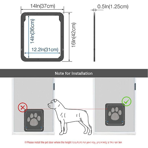 Dør til kæledyr til skærmdør Skydedør til katte Dørlås til hund til små hunde, katte, indvendig 12,2 x 14 tommer