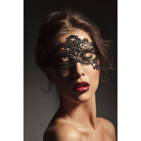 Lady of Luck Lace Masquerade Mask Venetian Black Filigree Mascara