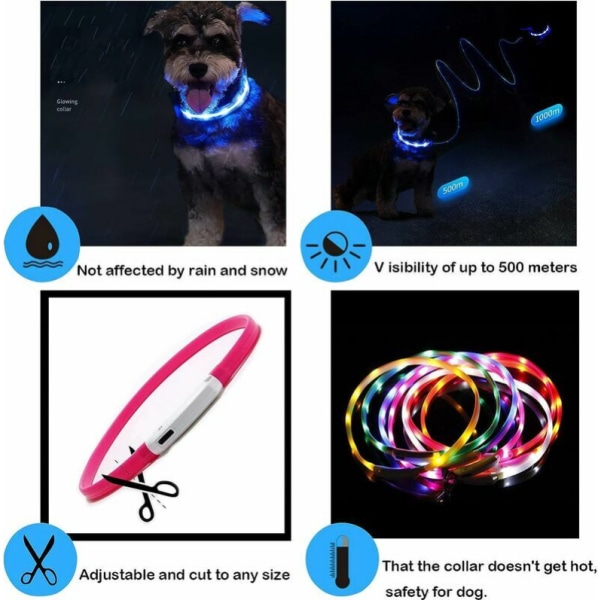 1pcs packed in Red, LED light dog collar USB rechargeable waterpr