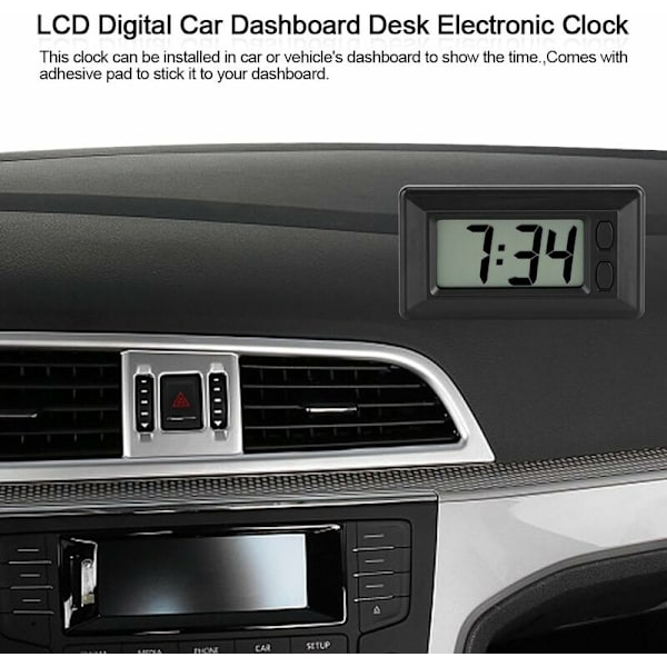 2 st elektroniska klockor - MiniUltra-tunn fordonsinstrumentpanelsklocka med självhäftande dyna LCD digital datumtidskalenderdisplay för hem, kontor, bilinstrumentpanel, 7,8 × 4 × 1,4 cm, utan batteri