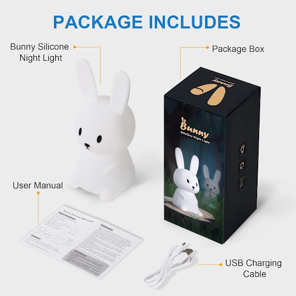 Nattlys med 7 lysendringer - Trykkontroll - USB-lading - Timer
