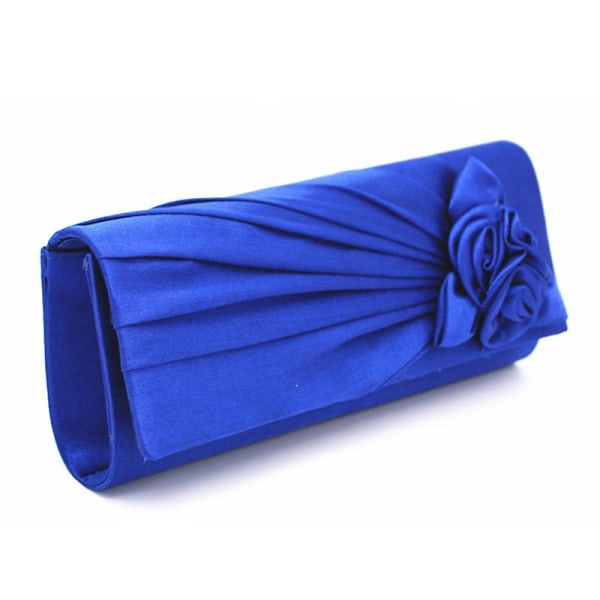 Dames Satin Clutch Bag Met Roos Avond Bruiloft Feest Prom Bruids Handtas (Blauw)