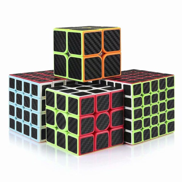 Magisk kube sett med 2x2x2, 3x3x3, 4x4x4, 5x5x5 karbonfibersticker Speed Puzzle Cube Pack