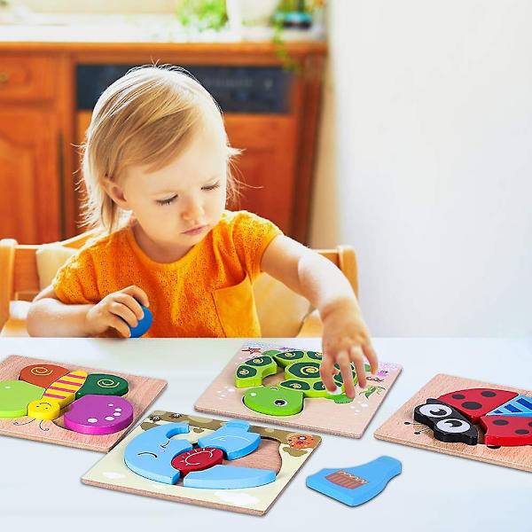 Träpussel för småbarn Djurpussel Pusselset Tidig inlärning Baby Barn Utbildningsspel Leksaker Presenter (Växel)