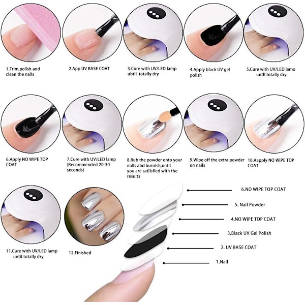 6 burkar roséguld nagelpulver Super Mirror EffectShiny Metallic Nai