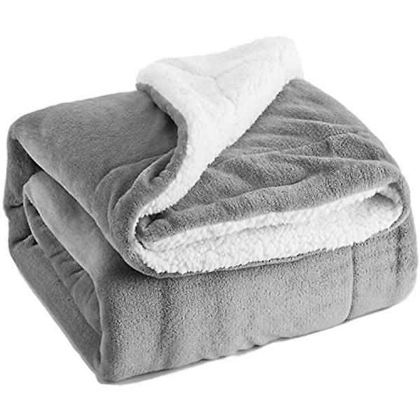 Nanpiper Sherpa tæppe - varmt tæppe til vinteren - super blødt og fuzzy flannel fleece fløjls plys sofa tæppe (grå)