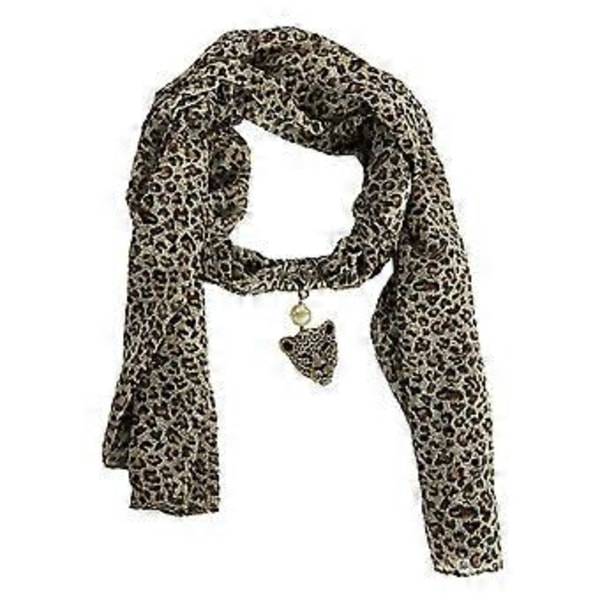 Mote Helt Ny Dame Lang Chiffon Leopard Skjerf Halskjede Anheng Smykker kaffe coffee