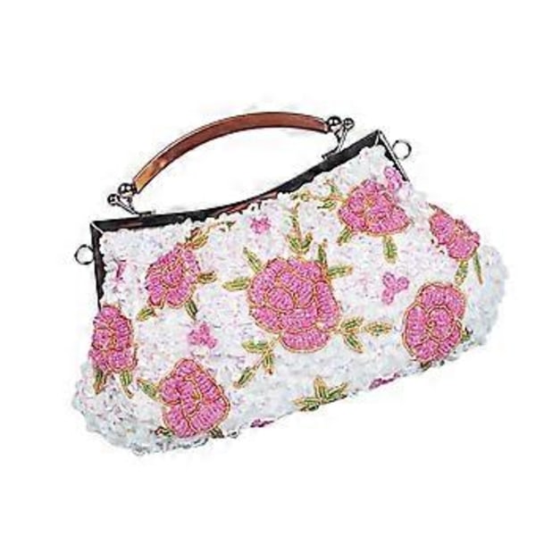 Kvällsväska Clutch för Kvinnor Formell Blommig Pärlbroderad för Evenemang Fest Vit Rosa White Pink