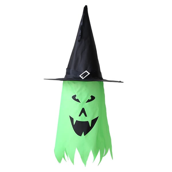 Halloween-dekorasjonshatt, fargerik glødende heksehatt, stedslayout