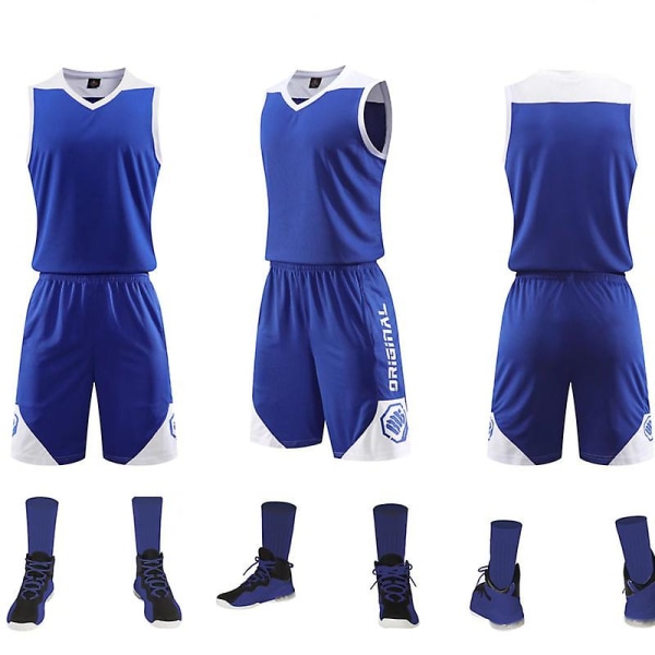 Basketball Jersey Suit Unisex Hurtigtørkende Ball Trening Sport Jersey Suit Blå（6XL）