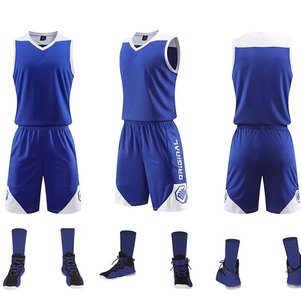 Basketball Jersey Suit Unisex Nopeasti kuivuva Ball Training Urheilupaita Sininen（2XS）