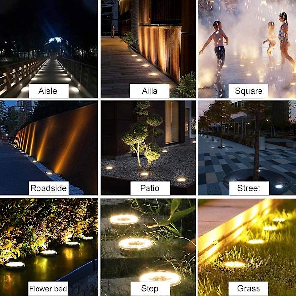 Solcelle gulvlamper, 12 LED sollamper til udendørs brug, have lamper 6000 K, Ip65 vandtæt, varm hvid (8 stk) 8\"