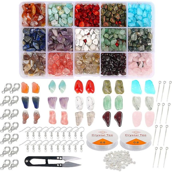 750 Pcs Irregular Chips Stone Beads 15 Colors Natural Gemstone Beads Kit Ear Hook Lobster Clasp Jewelry Making Gemstones