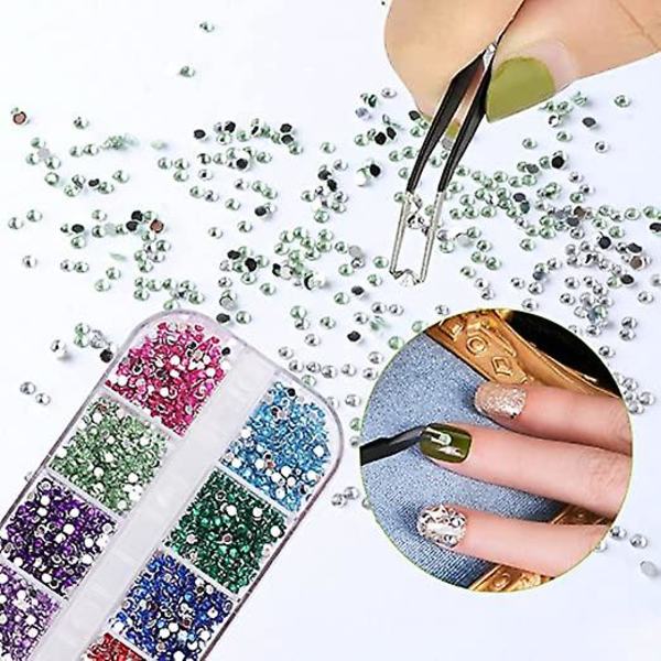 5 Pak Rhinestones Flad Bund Runde Krystal Rhinestones 12 Farver Til Negle Ansigt Kunst Tøj Sko Tasker Diy