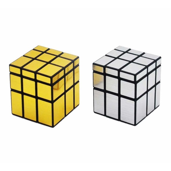 2-pack 3x3x3 kvadratisk spegelhastighetskubpussel guld silver