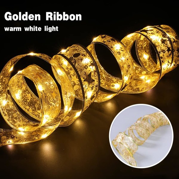 Christmas Ribbon Lights, 13ft 40 Light Gold Lämmin joulukeiju