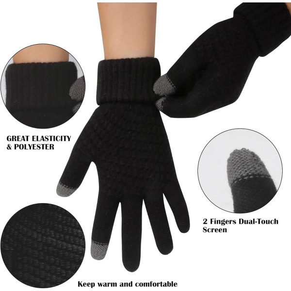 Black Winter Gloves Womens - Touch Screen Varme hansker Thermal Sof