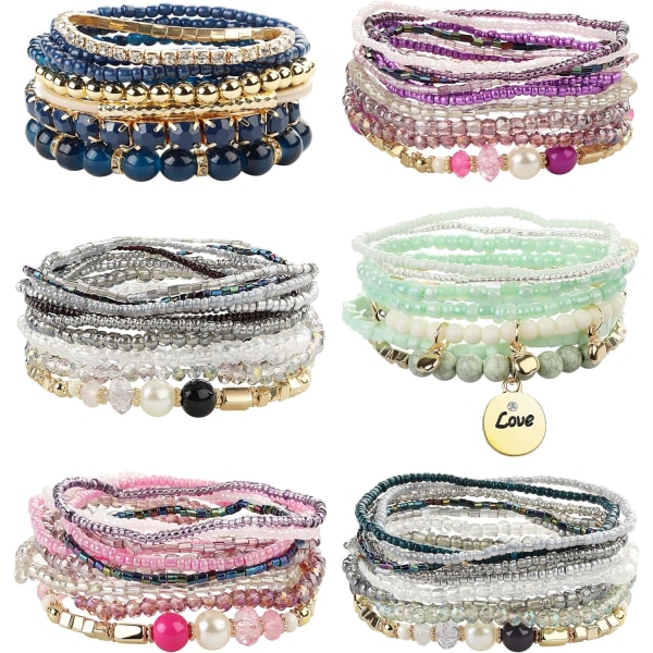 Bohemian Stackable Perle Armbånd til Kvinder Stretch Multilayered