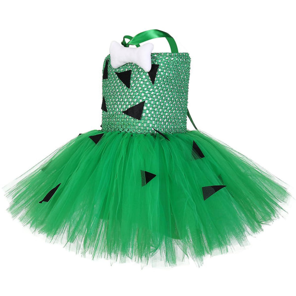 Halloween Flintstones Benkostym Tutu-klänning för flickor 1-12 år (XL(7-8 år) Grön)