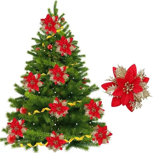 24 stk Glitter Julstjerne Blomster Kunstige Julestjerner
