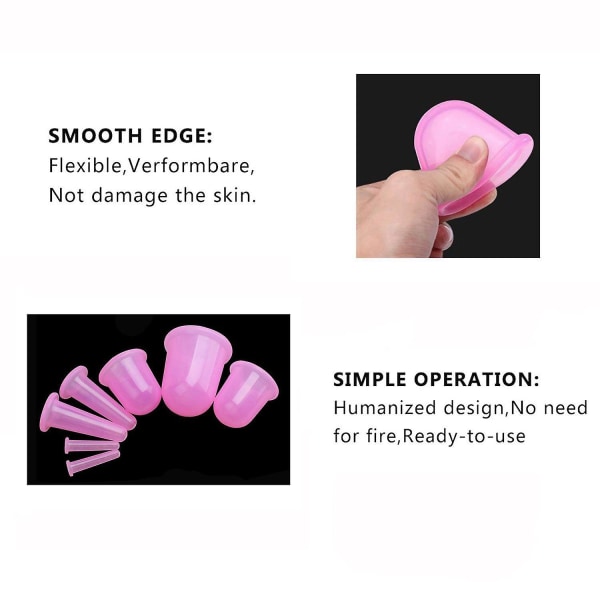 Koppningsterapi set 7 st silikon anti-cellulit kopp vakuumsug massage koppar ansiktskoppning set kropp och ansikte（Rosa）