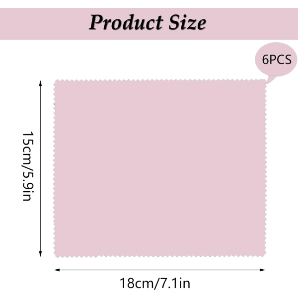 Rengöringsduk för glasögon 6 stycken - rosa, 15 x 18 cm, mikrofiber sc