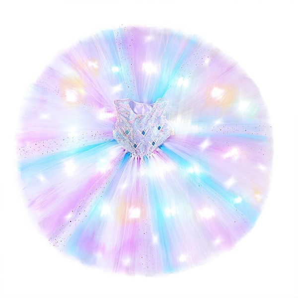 Princess Tutu Piger Led Glow Frozen Elsa Prinsessekjole Flyvende Ærmekjole Til Halloween Kostume（110cm）