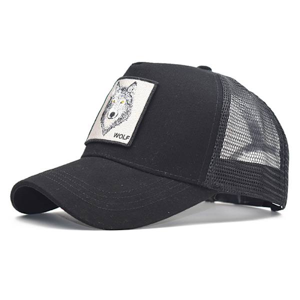 Unisex Dyrebroderet Baseball Cap Justerbar Mesh Snapback Trucker Hat (sort)