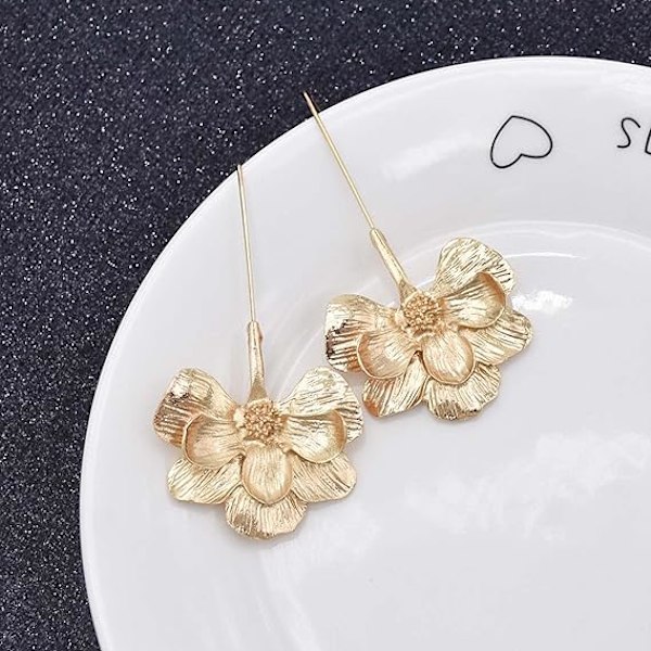 Vintage Blomster Dangle Øredobber Gull Blomster Krokhenger Øredobber Boho Pet