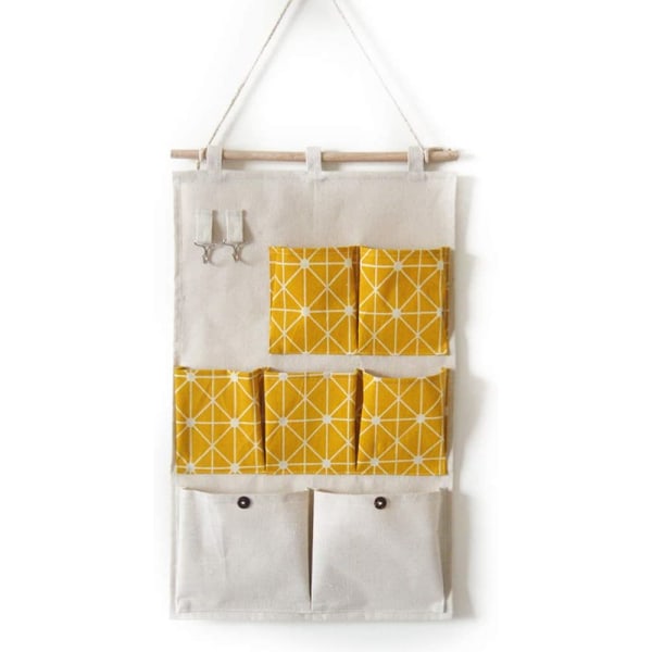 Hanging Storage Bag Linen and Cotton Wall Door Hanging Organizer Bag 7 Pockets