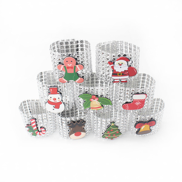 10pcs Christmas Rhinestone Christmas Napkin Holder Ring Holders S