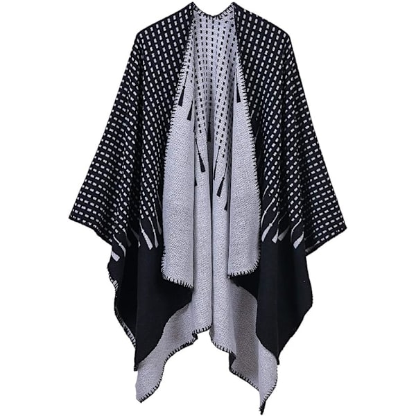 Grå Poncho för kvinnor i ull, vinter, extra stor filt, sjal