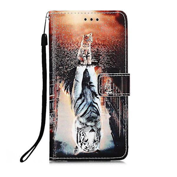 Kompatibel med iPhone 12 Pro Etui Læder Flip Wallet Cover Med Kortslot Holder Kickstand Mønster - Kat Og Tiger