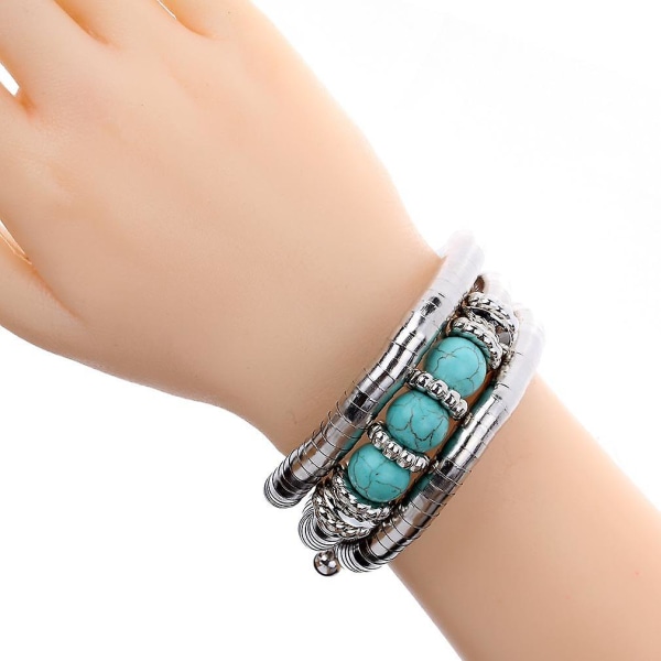 Vintage Trendig Tibetansk Silverlegering Rund Rimous Turkos Justerbar Armband Armband