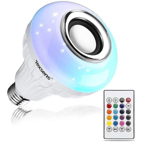 24-tasters fjernkontroll LED-lyspære Bluetooth-høyttaler, 6w E26 RGB-skiftende lampe trådløs stereolyd