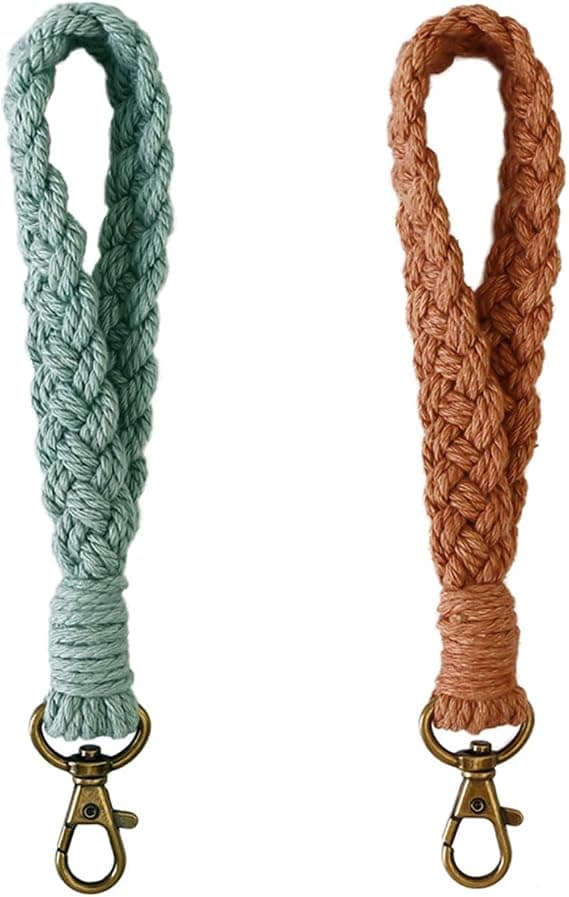 2 stk. Boho Makrame Nøglering Håndlavet Armbånd Wristlet Keyring Nøgle