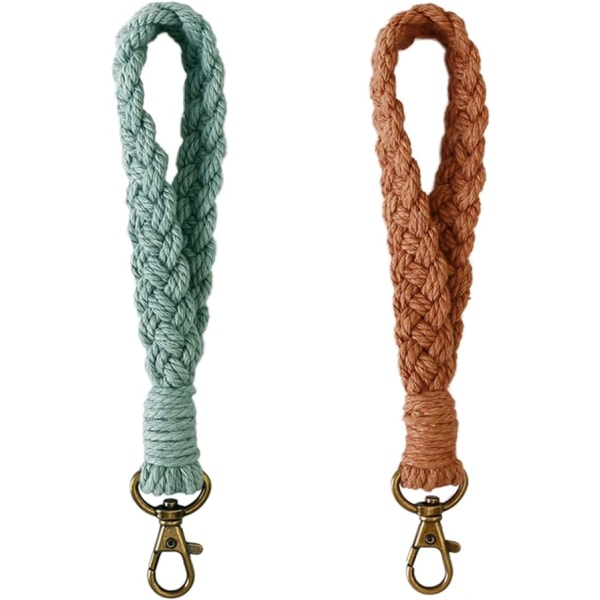 2pcs Boho Macrame Keychain Handmade Bracelet Wristlet Keyring Key